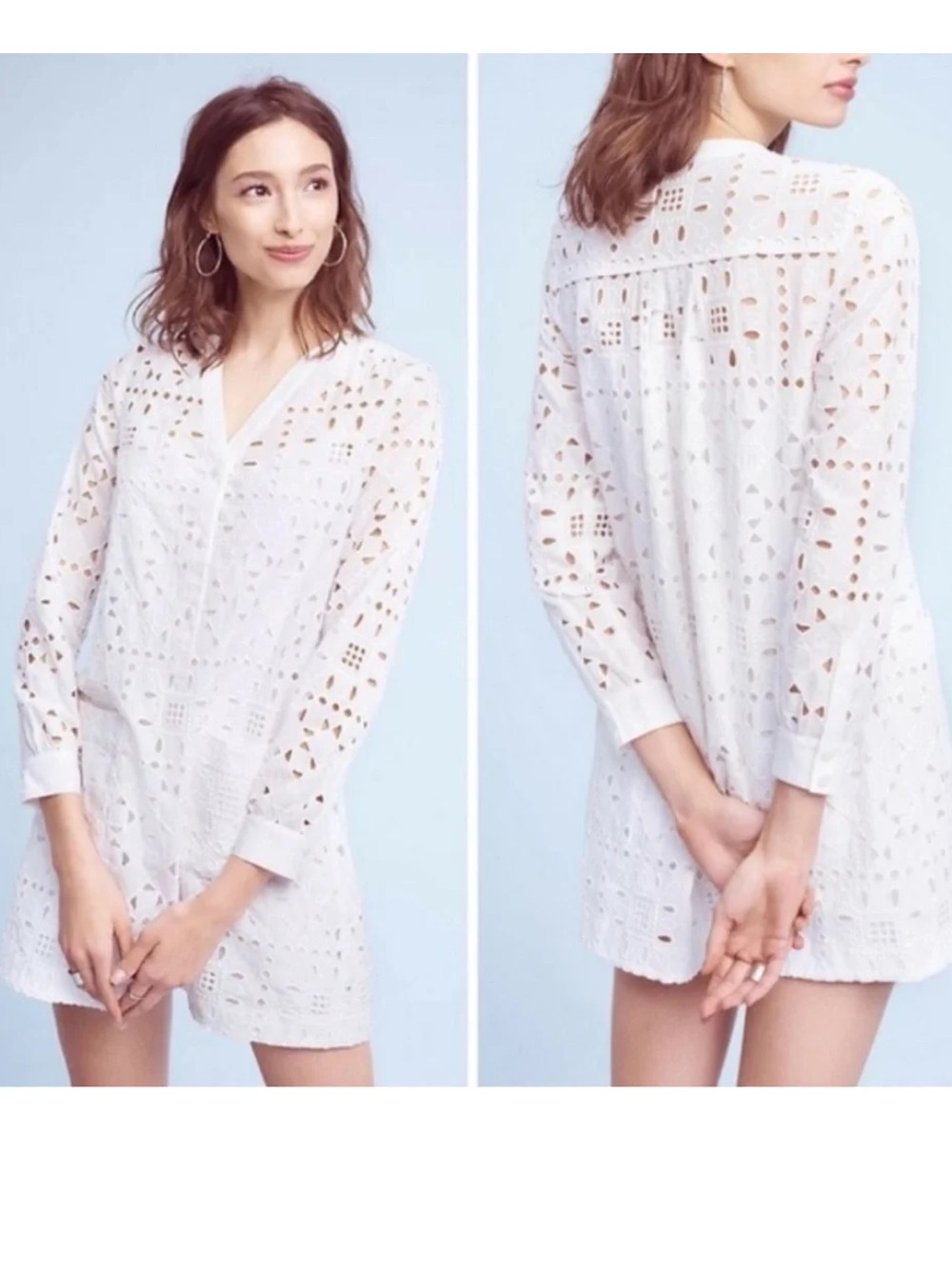 Maeve White Eyelet V-Neck Swim Coverup Tunic Dress